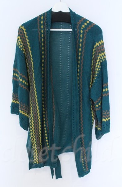 画像1: NO ID. / ネイティブパターンニットフレアスリーブガウン カーディガン ONE グリーン O-25-10-28-019-NO-to-YM-OS (1)