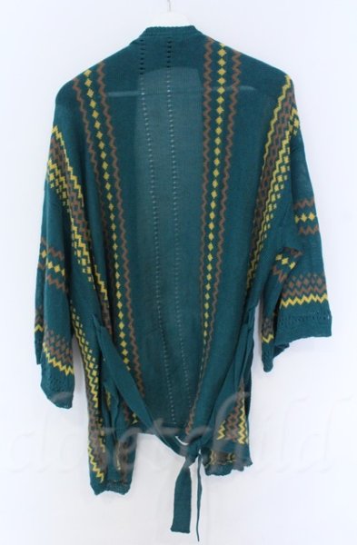 画像2: NO ID. / ネイティブパターンニットフレアスリーブガウン カーディガン ONE グリーン O-25-10-28-019-NO-to-YM-OS (2)