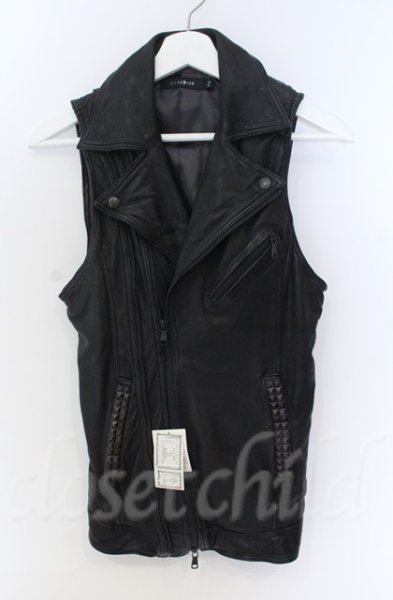 画像1: CIVARIZE / ゴートレザースタッズダブルライダースベスト 44 ブラック O-25-11-06-004-CI-to-YM-OS (1)