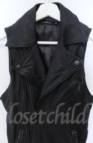画像3: CIVARIZE / ゴートレザースタッズダブルライダースベスト 44 ブラック O-25-11-06-004-CI-to-YM-OS (3)
