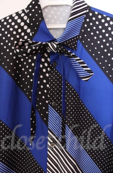 画像2: NO ID. BLACK / ドットストライプロングシャツ 1 ブラックｘブルー O-25-11-08-001-NO-sh-YM-OS (2)