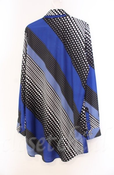 画像3: NO ID. BLACK / ドットストライプロングシャツ 1 ブラックｘブルー O-25-11-08-001-NO-sh-YM-OS (3)