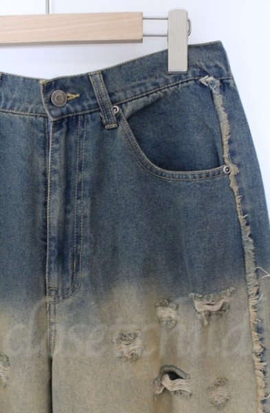 画像3: CavariA / サイドフリンジグラデーション加工fバギーデニム 44 サックス O-25-11-23-024-Ca-pa-YM-OS (3)