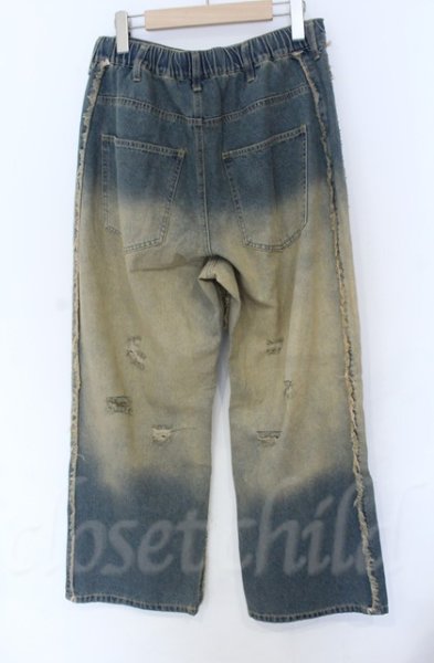 画像4: CavariA / サイドフリンジグラデーション加工fバギーデニム 44 サックス O-25-11-23-024-Ca-pa-YM-OS (4)