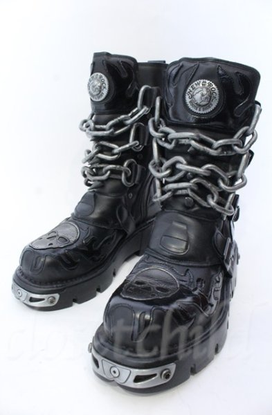 画像1: New Rock / リアクタースパイクチェーンブーツ 44（27.5cm） ブラック O-25-11-23-030-NR-sho-YM-OS (1)