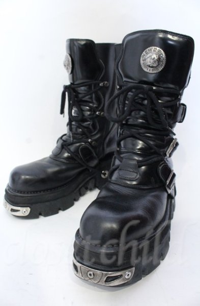 画像1: New Rock / リアクターエナメルブロッキングブーツ 43（28cm） ブラック O-25-11-23-032-NR-sho-YM-OS (1)