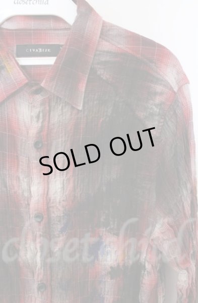 画像2: CIVARIZE / Gravitate ペンキ散らし加工チェックワッシャーロングシャツ 46 レッド O-25-11-23-004-CI-sh-YM-OS (2)