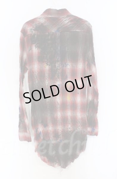 画像3: CIVARIZE / Gravitate ペンキ散らし加工チェックワッシャーロングシャツ 46 レッド O-25-11-23-004-CI-sh-YM-OS (3)