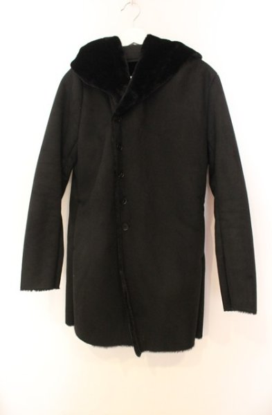 画像1: NO ID. BLACK / フェイクムートンフーデッドコート 1 ブラック O-25-12-20-025-NO-ou-YM-OS (1)