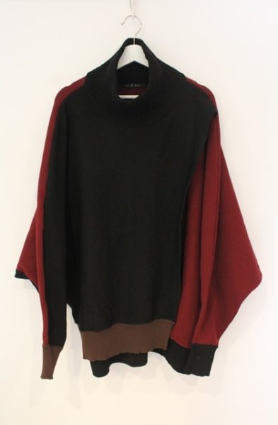 画像1: NO ID. BLACK / レイヤードドルマンスリーブニットプルオーバー ONE ブラックｘワインｘブラウン O-25-12-27-010-NO-to-YM-OS (1)