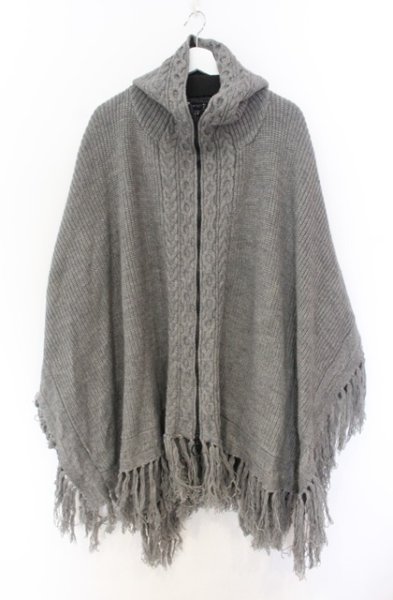 画像1: NO ID. BLACK / フリンジニットフーデッドZIPポンチョ ONE グレー O-26-01-03-001-NO-ou-YM-ZT0104S (1)