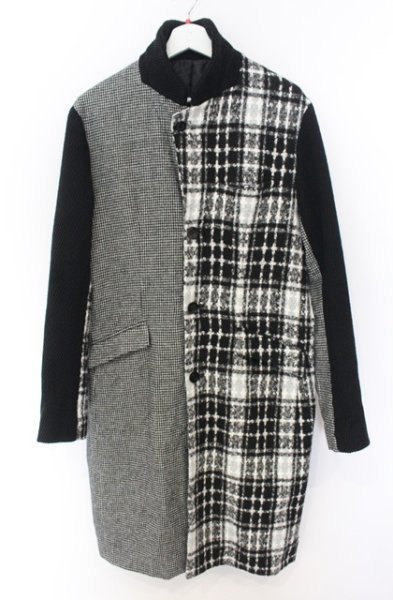 画像1: NO ID. BLACK / クレイジーカラーチェスターコート 3 ブラックｘホワイト O-26-01-03-026-NO-ou-YM-ZT0104U (1)