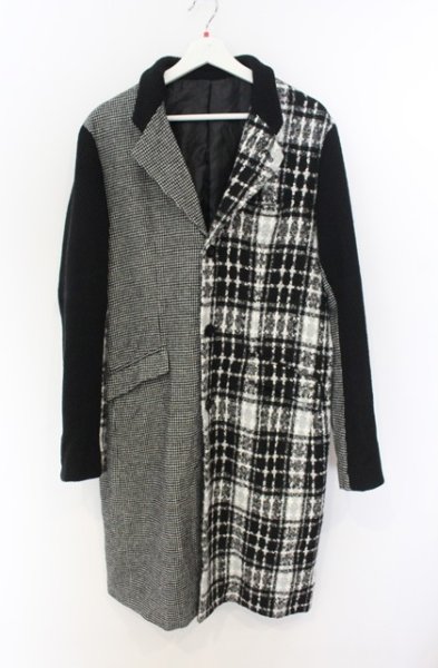 画像2: NO ID. BLACK / クレイジーカラーチェスターコート 3 ブラックｘホワイト O-26-01-03-026-NO-ou-YM-ZT0104U (2)