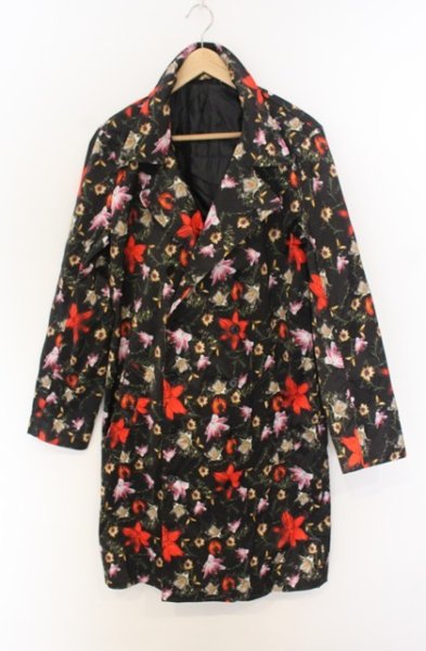 画像1: NO ID. BLACK / フラワープリントトレンチコート 2 ブラック O-26-01-03-027-NO-ou-YM-ZT0104U (1)