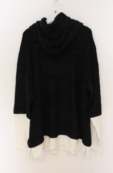 画像3: NO ID. / ビキューレラムパイルフェイクレイヤードBIGプルオーバーパーカー ONE ブラックｘホワイト O-26-01-03-034-NO-to-YM-ZT0104U (3)