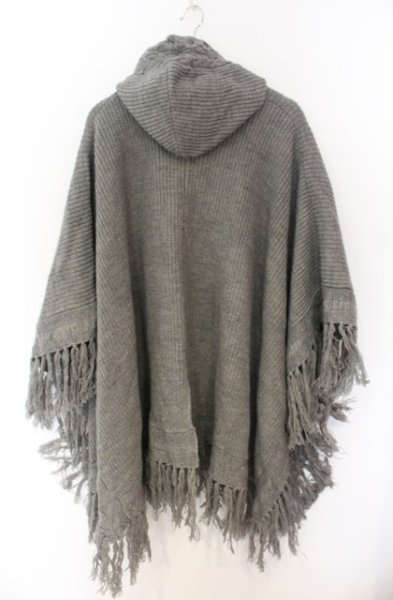 画像3: NO ID. BLACK / フリンジニットフーデッドZIPポンチョ ONE グレー O-26-01-03-001-NO-ou-YM-ZT0104S (3)