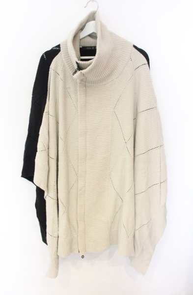 画像1: NO ID. BLACK / ボリュームネックニットZIPポンチョ ONE ホワイトｘブラック O-26-01-03-002-NO-ja-YM-ZT0104S (1)