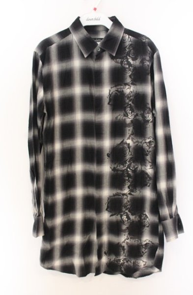 画像1: TORNADO MART / ローズプリントチェックロングシャツ M ブラック O-26-01-03-014-TO-sh-YM-ZT0104S (1)