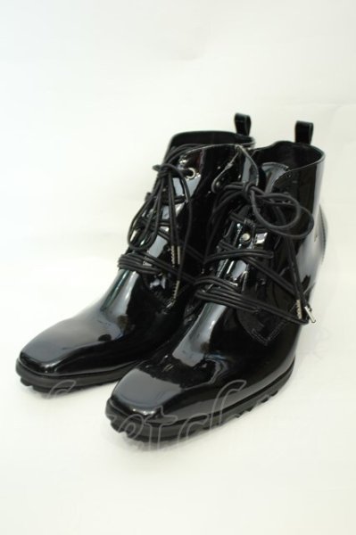 画像1: yosuke / レースアップショートブーツ 26.5cm エナメルブラック O-26-02-03-1018-yo-sho-YM-OS (1)