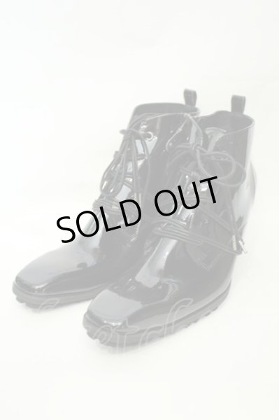 画像1: yosuke / レースアップショートブーツ 26.5cm エナメルブラック O-26-02-03-1018-yo-sho-YM-OS (1)