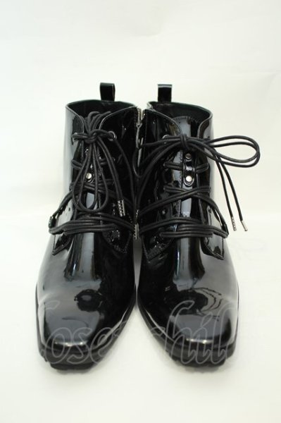 画像2: yosuke / レースアップショートブーツ 26.5cm エナメルブラック O-26-02-03-1018-yo-sho-YM-OS (2)