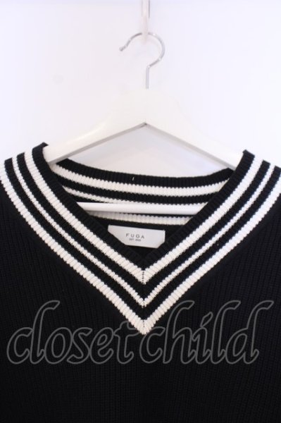 画像3: FUGA / ライン入りVネックニットソー 44 ブラックｘホワイト O-26-02-03-046-FU-to-YM-OS (3)