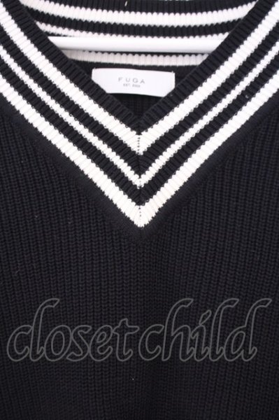 画像5: FUGA / ライン入りVネックニットソー 44 ブラックｘホワイト O-26-02-03-046-FU-to-YM-OS (5)