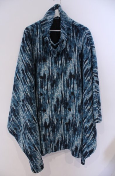 画像1: NO ID. BLACK / ハイカラーポンチョコート ONE ブルーｘブラック O-26-02-03-006-NO-ou-YM-OS (1)