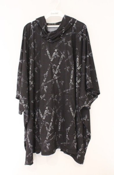 画像1: NO ID. BLACK / クロスチェーンプリントフーデッドポンチョ ONE ブラック O-26-02-15-014-NO-to-YM-OS (1)
