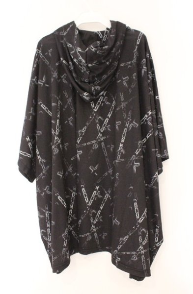 画像3: NO ID. BLACK / クロスチェーンプリントフーデッドポンチョ ONE ブラック O-26-02-15-014-NO-to-YM-OS (3)