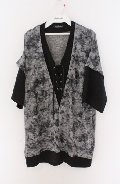 画像1: TORNADO MART / レイヤーレースアップムラ箔半袖カットソー M ブラックｘグレー O-26-02-16-005-TO-to-YM-OS (1)