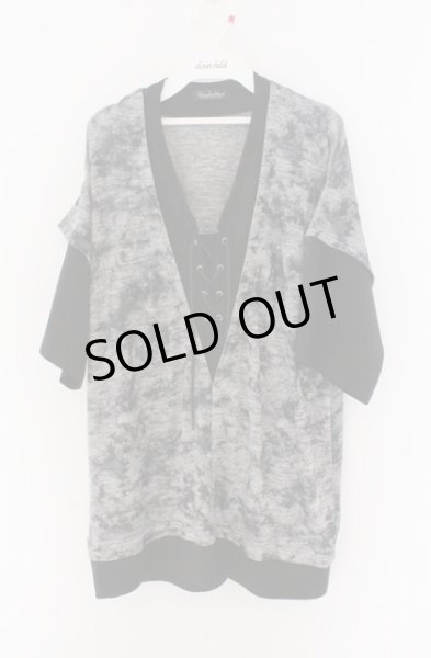 画像1: TORNADO MART / レイヤーレースアップムラ箔半袖カットソー M ブラックｘグレー O-26-02-16-005-TO-to-YM-ZT008 (1)