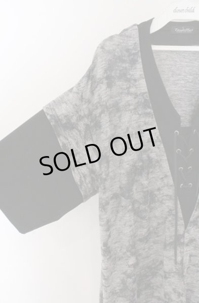 画像3: TORNADO MART / レイヤーレースアップムラ箔半袖カットソー M ブラックｘグレー O-26-02-16-005-TO-to-YM-ZT008 (3)