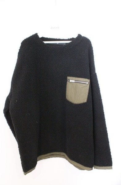 画像1: NO ID. / ポケット付ボアC/N プルオーバー ONE ブラックｘカーキ O-26-02-18-021-NO-to-YM-OS (1)