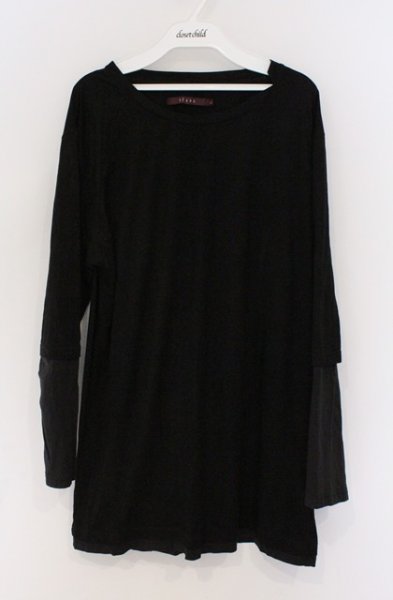 画像1: SEANA / フェイクスウェードUネックカットソー L ブラック O-26-02-22-040-SE-to-YM-OS (1)