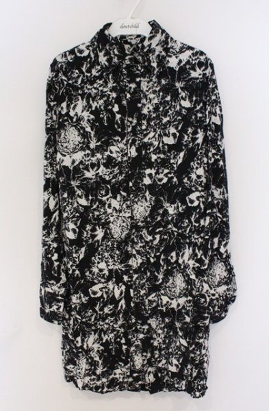 画像1: SEANA / ローズ総柄ロングシャツ L ブラックｘホワイト O-26-02-22-046-SE-sh-YM-OS (1)