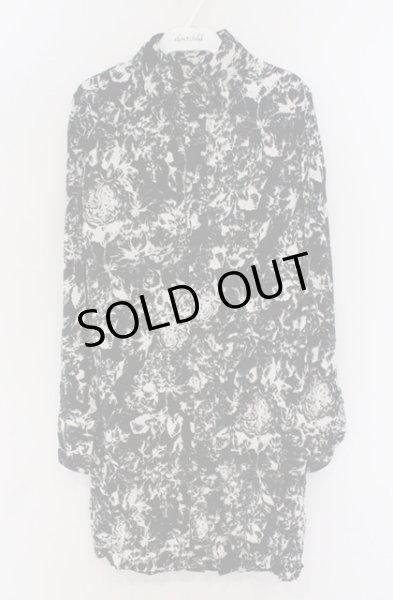 画像1: SEANA / ローズ総柄ロングシャツ L ブラックｘホワイト O-26-02-22-046-SE-sh-YM-ZT325 (1)