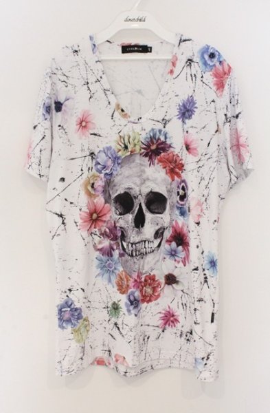 画像1: CIVARIZE / フラワースカル総柄UネックTシャツ 46 ホワイト O-26-02-22-052-CI-ts-YM-OS (1)