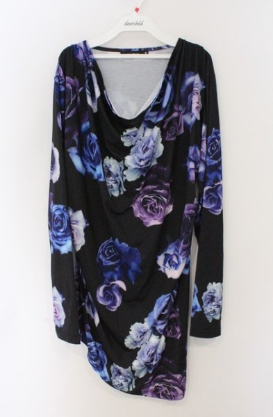 画像1: CIVARIZE / フラワー総柄ドレープカットソー 46 ブラックｘパープル O-26-02-22-053-CI-to-YM-OS (1)