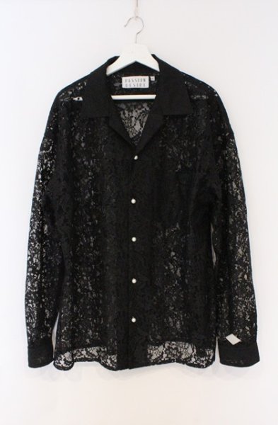 画像1: el conductorH / FLOWER LACE OPEN COLLAR シャツ 2 ブラック O-26-02-23-005-el-sh-YM-OS (1)