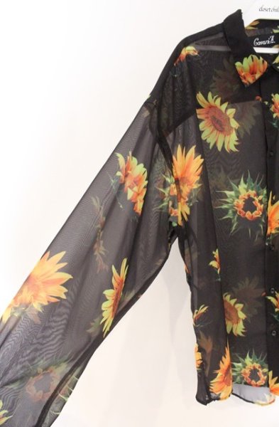 画像2: CavariA / 向日葵総柄シフォンシャツ 46 ブラックｘイエロー O-26-02-23-012-Ca-sh-YM-OS (2)