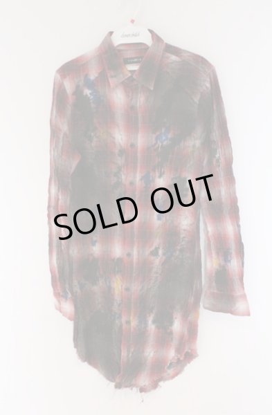 画像1: CIVARIZE / Gravitate ペンキ散らし加工チェックワッシャーロングシャツ 44 レッド O-26-03-21-024-CI-sh-YM-OS (1)