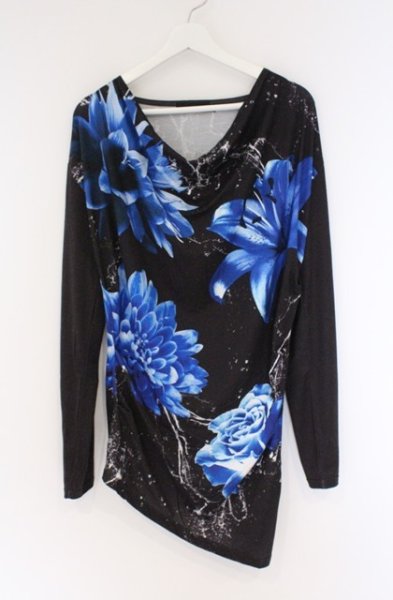 画像1: CIVARIZE / フラワー総柄ドレープカットソー 44 ブラックｘブルー O-26-03-21-028-CI-to-YM-OS (1)