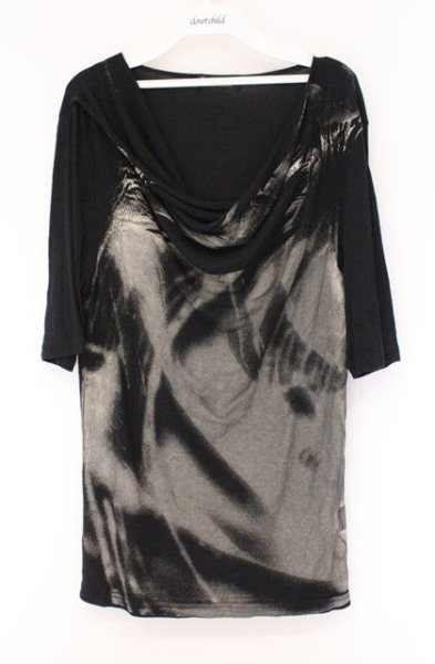 画像1: TORNADO MART / ドレープテレコ五分袖カットソー M ブラック O-26-03-26-028-TO-to-YM-OS (1)