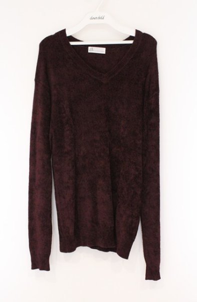 画像1: Zero by TORNADO MART / モールヤーンVネックニットソー L ボルドー O-26-03-26-015-Ze-to-YM-OS (1)