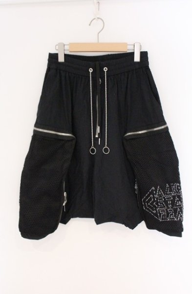 画像1: BACKSTAGE PASS / メッシュデザインワイドクロップドカーゴパンツ  ブラック O-26-04-07-009-BA-pa-YM-OS (1)