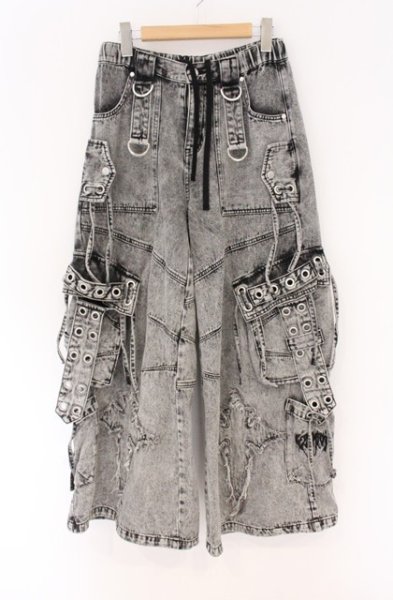 画像1: REFLEM / クロスパッチワイドカーゴデニムパンツ F グレー O-26-04-07-012-RE-pa-YM-OS (1)