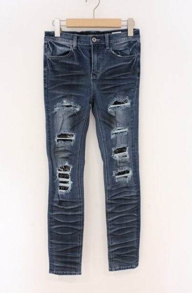 画像1: JURY BLACK / ストレッチリペアダメージスキニーパンツ S インディゴ O-26-04-07-013-JU-pa-YM-OS (1)