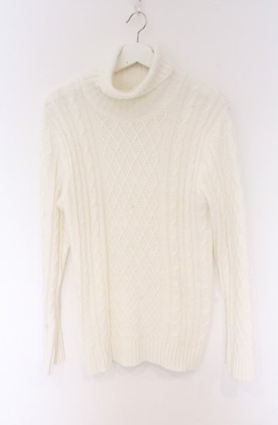 画像1: FREEDEE UN OLD / ケーブル編みタートルネックニットソー L ホワイト O-26-04-08-009-FR-to-YM-OS (1)