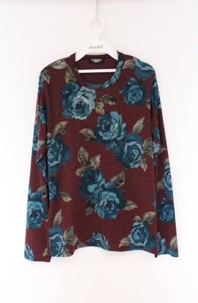 画像1: TORNADO MART / フラワー総柄クルーネックカットソー  ブラウンｘブルー O-26-04-08-015-TO-to-YM-OS (1)